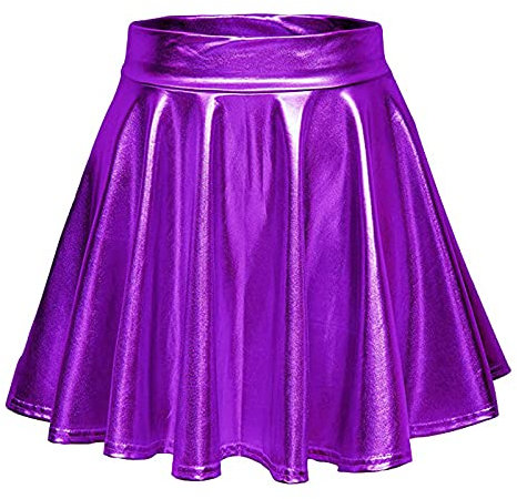 2024 - Mini Gonna plissettata alla moda per le donne brillanti svasate metallizzate Gonna nera corta elastica, viola., M