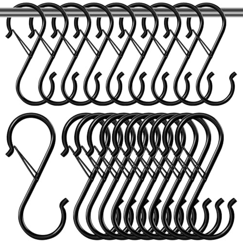 S-Förmige Haken - S Haken Multifunktionaler Anti Drop Metallhaken 20 Stk | mit Sicherheitsfederschnalle Design für Küchen, Badezimmer und Büros, Schwarz