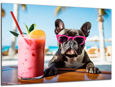 Munera Design - Bild 40x60 - Bulldogge am Strand Cocktail rosa - Wand-Bilder Wohnzimmer
