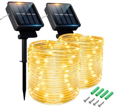 Eruibos Van 2 Pack Solar Lichterketten 10m 100 LED, 2 x 10 m Wasserdichte LED Lichtschlauch Solar Deko Lichter, 8 Modi Fairy Lights für Außen Garten Party Weihnachten Beleuchtung Dekoration