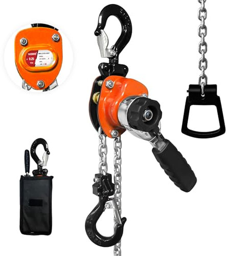 Mini Chain Hoist 1/4 ton 550Lbs Capacity 5ft Lift Manual lever chain hoist Alloy Steel G80 Chain 2 Heavy Duty Hooks, for Garages Warehouse Automotive Machinery