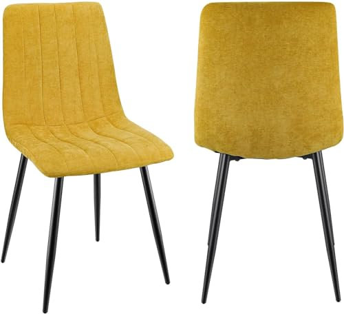 JIJIAN 2er Set Esszimmerstühle, Gepolsterte Stühle mit Leinenstoff und Schwarzen Metallbeinen, Streifendesign, Esszimmerstühle für Esszimmer Wohnzimmer Schlafzimmer Küche Rezeption