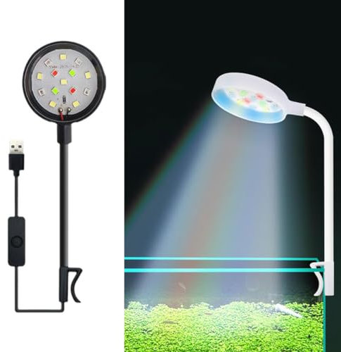 HFLWYWD Clip On Aquarium Light for 2-5mm Thick Fish Tanks,Led Aquarium Light for Plants,USB Plug 360 Degree Adjustable Bendable Water Plant Light Fill Light,USB Moving Lamp for Open Terrarium (Black)