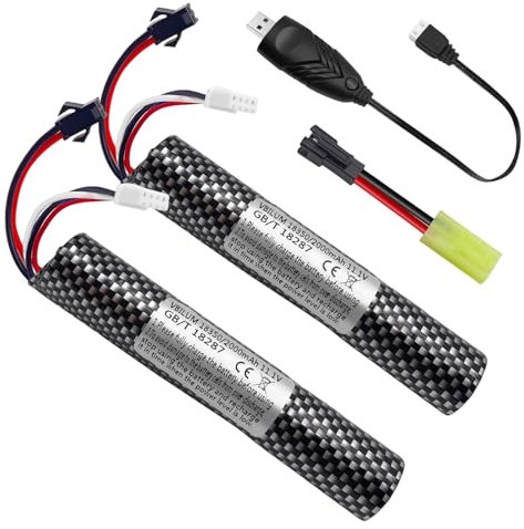 11,1 V 2 000 mAh Batterie pour Gel Blaster Airsoft avec câble de charge à bille Splatter Airsoft Batterie (2 pièces)
