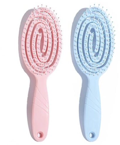 mercham 2 PCS Detangle Hair Brush for Girls & Kids, Hairbrush with Soft Bristles for Curly, Straight, Wet and Dry Hair Hair, Glide Through Tangles Knots with Ease, Bio Friendly (Pink, Blue)