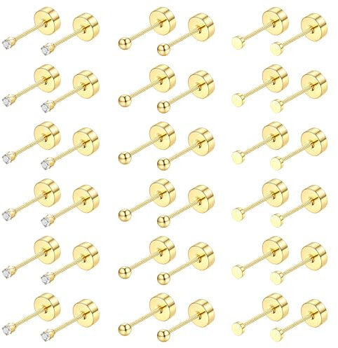 JeweBella 18 Pairs Klein Ohrstecker Chirurgenstahl Hypoallergen Medizinische Ohrstecker Silber Gold Ohrringe Set Piercing Ohr Kugel Runde Zirkon Schlafen Knorpel Ohrringe für Damen Herren 2/3/4MM