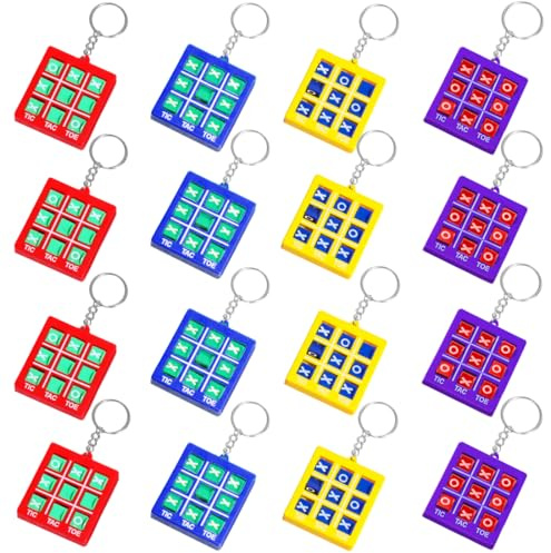 Nirecu Tic Tac Toe Schlüsselanhänger,16 Stück Mini Tic Tac Toe Mitgebsel Schlüsselanhänger Kinder,Mini Spiele Rucksack Clip Mitbringsel,Mitgebsel Kindergeburtstag für 8-12 Jungen Mädchen