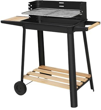 YTYTU Barbecue Trolley, Large BBQ Grill With Side Table, Storage Shelf And Wheels, Portable Charcoal Grill With Adjustable Grill – Grill Meat, Fish & Veg