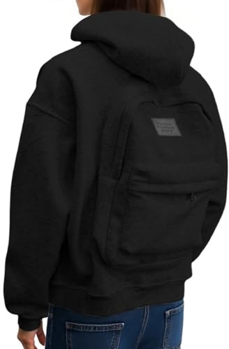 JVHYANFUL Travel Hoodie Herren Mit Backpack Kapuzenpullover Oversize Integrierter Kapuzenpulli Pullover Sweatshirt Reise Sweatjacke Kapuze Streetwear