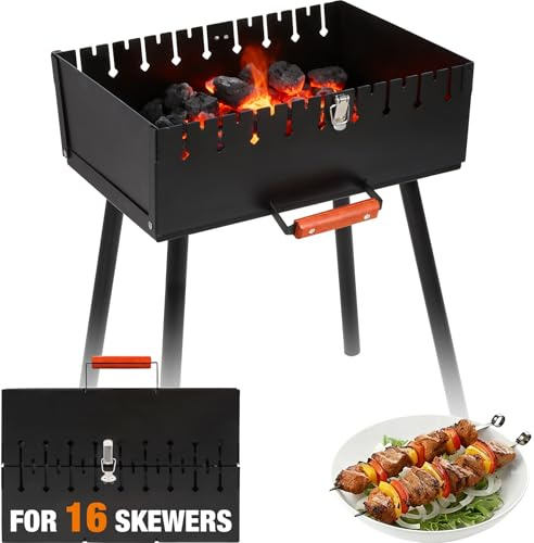 Lineslife Portable Charcoal Grill, Foldable Heavy Duty Metal Mangal BBQ Kabob Grill for Outdoor Backyard Camping Picnic Travel Cooking Hiking