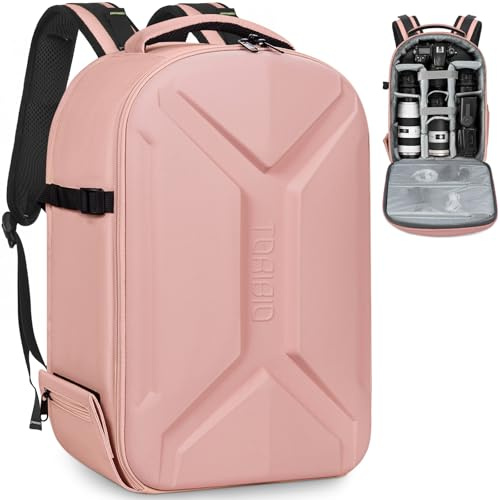 FREEAMG Hardshell Camera Backpack, Tripod Holder, Water-Resistant (Pink) | Photography Backpack, Laptop Compartment, Water-Resistant, Customisable Interior Dividers, Compatible with Canon/Nikon/Sony