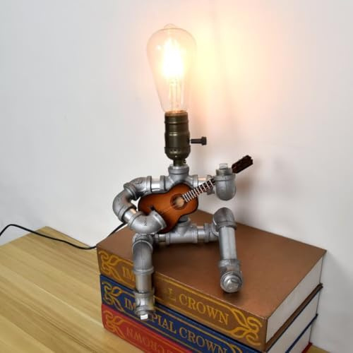 AFHRJNX Water Pipe Table Lamp Robot Style, Steampunk Guitar Player Table Lamp, Cool Guitar Gifts, Vintage Industrial Pipe Robot Lamps for Bedroom, Office, Shop (Not Included Bulb)