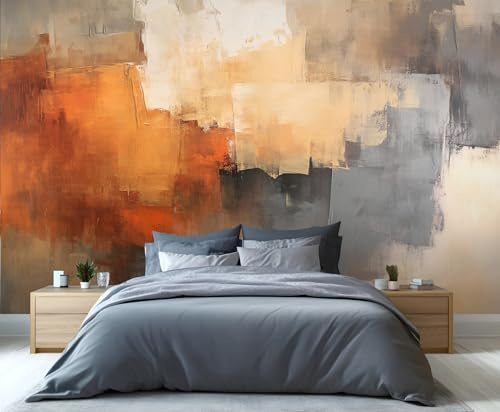 YXQAIED Burnt Orange Wallpaper, Retro Orange Wallpaper Mural, Abstract Wallpapers for Bedroom Living Room, Not Self-Adhesive Home Decor 3D Wall Murals