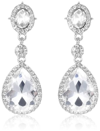 Diamond Earrings for Women, Teardrop-shaped Dangle Earrings | Rhinestone Clip-On Dangle Earring, Wedding and Party Costume Jewelry
