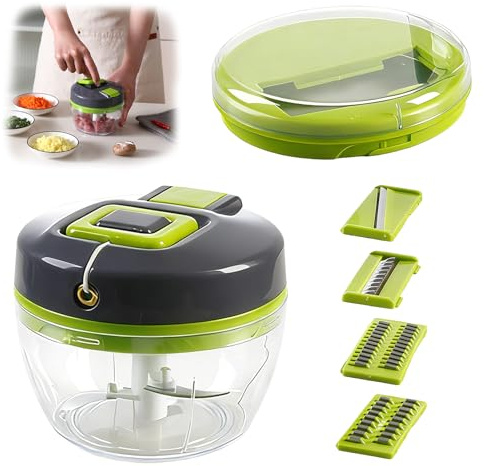 MFUSUL Hachoir Manuel 520ml, Coupe Mini Mixeur Oignon Manuel avec Polyvalent 3 Lames de Rechange de Acier Inoxydable, Sans BPA, Facile à Nettoyer, pour Légumes Viande
