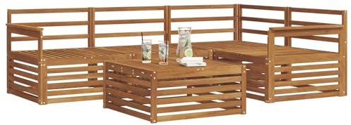 vidaXL Outdoor-Sofagarnitur 5 pcs Natur Massivholz Akazie, Outdoor-Sofa, Gartensofa, langlebige Möbel, modernes Terrassen-Set, gemütliche Lounge-Ecke