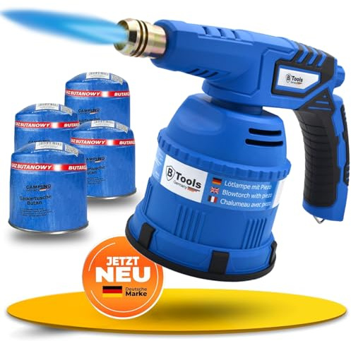 MAGNUM® Lötbrenner [inkl. 4 Kartuschen] Gasbrenner Bunsenbrenner 1200 °C | Lötlampe | Bunsenbrenner | Feinregulierventil 0,3 mm | 1,3 kW bis 1.200 °C | Piezo | Sanitär, Heizung, Klima