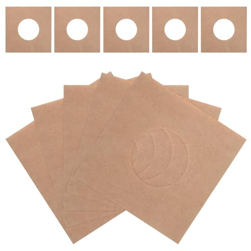 COOPHYA Vinyl Record Inner Sleeves Protective Album Jacket Covers 10 Pcs Khaki Kraft Paper Ventilation Hole and Right-Angle Design, for 7 Inch Vinyl Record Storage and Collection