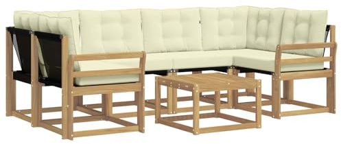 vidaXL Outdoor-Sofagarnitur mit Kissen 7 pcs Weiß und Creme, Moderne Garten-Sofa-Garnitur, Robustes Akazienholz, Bequeme Terrasse, stilvolle Couch zum Entspannen
