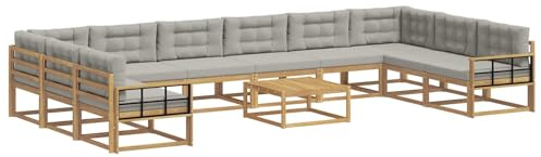 vidaXL Outdoor-Sofagarnitur mit Kissen 11 pcs Weiß und Hellgrau, Akazienholz Garten-Sofa-Set, Moderne Outdoor-Sitzgruppe, Bequeme Bänke für Terrasse, Garten, Poolmöbel