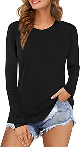 Ladies Womens Plain Long Sleeve Round Neck Top Basic T Shirt Layering Plus Sizes UK 8-18 (XL (UK 16-18), Black)