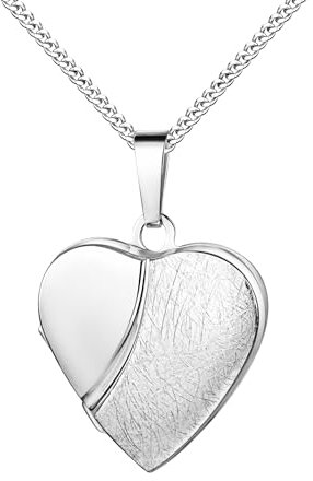 Medaillon Herz eismattiert mattiert verziert 925 Sterling Silber zum öffnen für Bildereinlage 2 Fotos Amulett + Kette mit Schmuck-Etui von Haus der Herzen®