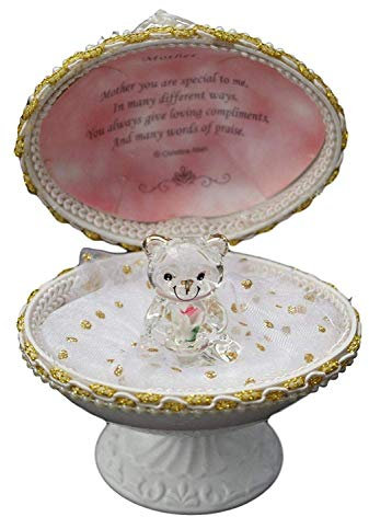 Onlinestreet Teddy Bear in Egg Box, Glass Rose in White, Red Rose Box Teddy Bear, Mum Cupcake, Mum Cuddle, Led Lights Mum Glass Book, Mum Photo Frame Ornaments (Glass Rose in White Box)