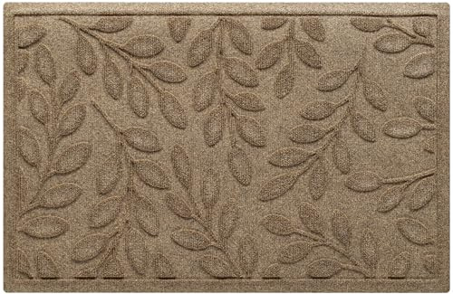WaterHog Brittney Leaf Front Door Mat Indoor Outdoor Entrance, Absorbent All-Weather Doormat with Non-Slip Rubber Backing, Dirt & Moisture Trapper, Low Profile, Easy Clean, Made in USA, 23x36 Camel