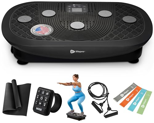 LifePro Rumblex Plus 4D Vibration Plate Exercise Machine-Triple Motor Oscillation, Linear, Pulsation + 3D/4D Motion Vibration Platform,Whole Body Vibration Machine for Weight Loss&Shaping(Black)