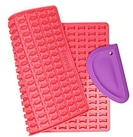 Collory Mini Knochen (2cm) Silikon Backform und Teigschaber Set, Backmatte für Hundekekse und Leckerlis DIY, Pralinenform, Antihaftend und Lebensmittelecht (BPA-Frei)