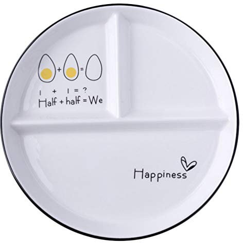 Cabilock Separate Meal Plate, Ceramic Portion Control Plate, 3-Compartment Snack Tray, Divided Dinner Serving Trays for Home Use Weight Management, Random Pattern
