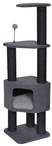 EBI, Arbre à Chat Kobe 37x37x128 cm Gris, Arbre à Chat de Design néerlandais, Inspiré du Concept Japonais Zen, Abri surélevé pour se détendre, Tissu avec Mousse Confortable, avec Jouet sur Ressort