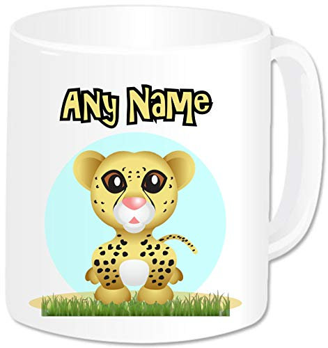 Personalised Gifts - Safari Animal Cheetah Mug Coffee Tea Cup with Name - Novelty Birthday Christmas Gifts for Kids Women Men