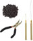 Hair Extensions Pliers Tool Kit Hair Pliers Pulling Hook Bead Device Loop Threader and 500pcs 5.0mm Silicone Lined Micro Rings (Dark Brown)