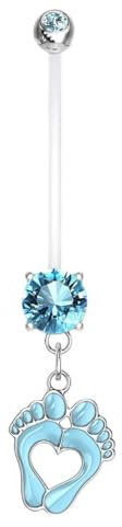 Piercing Nombril Grossesse Pieds Bébé Maternité Pierre Zirconium Longue Barre Acrylique Retainer Bioflex ALICE Bleu LOVEPIERCING