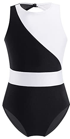 Yeahdor Kinder Mädchen Turnanzug Ärmellos Tanzbody Turn-Leotard Ballett Trikot Gymnastikanzug Ballettanzug Bühnenauftritt Training B Schwarz Weiß P 158-164