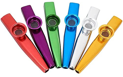 TUKEVA 6 Stück Metall Kazoo Kinder kazoo set Metall Kazoo Instrument Kazoo Membran Metallkazoo Musik Kazoo Membran Musikinstrumente Kazoo Gitarre Begleiter Kazoo für Kinder Party Favors Geschenke