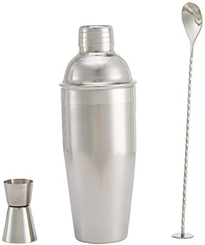 Amazon Basics Set cocktail 3 pièces en inox, 70 cl, shaker, cuillère à cocktail, doseur