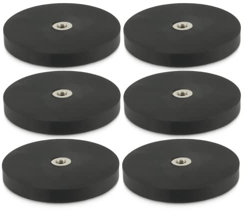 MVT Neodym Magnete Gummiert 88mm 55KG Stark Gummi Magnet Scheibe mit M6 Innengewinde Gewinde Bohrung Für Schrauben Haken Öse (6 Stück)