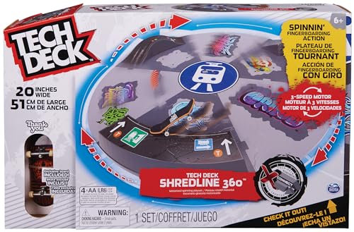 Tech Deck - Shredline 360, motorisierter, sich drehender Finger-Skatepark (Durchmesser: 51 cm) für endloses Skaten - tolles Zubehör inkl. Fingerboard, ab 6 Jahren