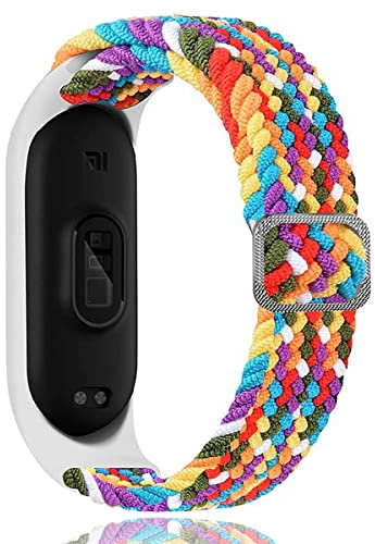 Keecuty Nylon Armband für Mi Band 6/5 / 4/3 Armband Elastisches Stoff Geflochten Weichem Nylon Sport Armbänder Elastizität Atmungsaktive Erweiterbar Uhrenarmband für Mi Band 6/5/4/3-Regenbogen