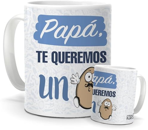 mundohuevo Taza Original Papá + Lanyard Papá Te Queremos | Regalo Día del Padre | Taza Cerámica 350 ML para Café y Té | Detalles Divertidos | Taza día del Padre