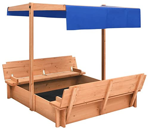Gecheer Tannenholz Sandkasten mit Dach Sandbox Sandkiste Sitzbank Holzsandkasten Holzsandkiste Kinder Spielzeug Spielhaus 112x112x112cm