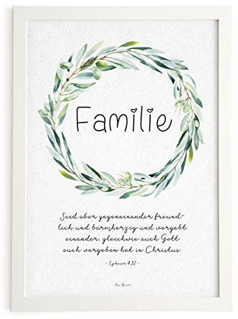 Poster Familie Olivenkranz · A4 / A3 · Bibelvers Deutsch · ohne Bilderrahmen (A3)