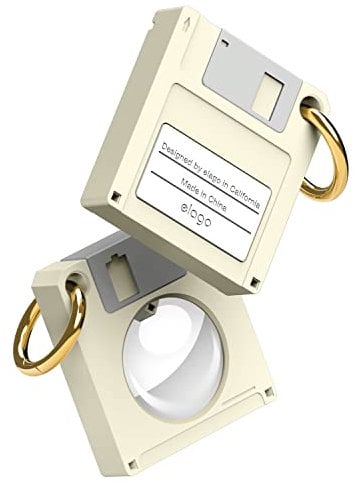 elago Retro-Diskettenetui Kompatibel mit Apple Airtag Hülle - Fallschutz-Schlüsselanhänger, Karabiner-Schlüsselring (Hunde, Schlüssel) Ortungsgerät Nicht Im Lieferumfang Enthalten (Klassisches Weiß)