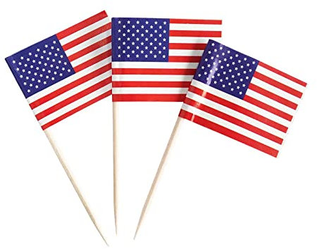 100 Stück USA Amerikanische Flagge US Zahnstocher Flaggen, Cocktail Picks Mini Stick Cupcake Toppers Country Picks Party Dekoration Feier Cocktail Food Bar Kuchen Flaggen (amerikanisch)