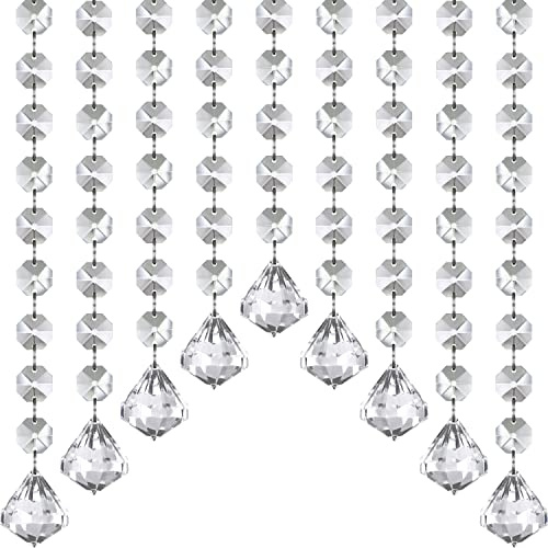 Jishi 10 m Lange Kristallgirlande, hängende Kristallperlen, Schnüre, Dekorationen für Tafelaufsatz, Tür, klare Acryl-Diamant-Kronleuchter-Prismen, Edelstein-Perlenkette, Girlande, Vorhang,