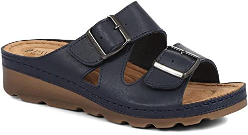 Pavers Womens Adjustable Mule Sandals Navy Size 7