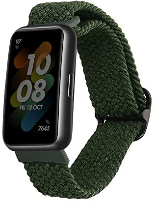 kwmobile Fascia Compatibile con Huawei Band 7 - Cinturino Smart-Watch Fitness-Tracker Nylon Verde Scuro ca. 15-18,5 cm