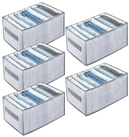 AHRITA 5 Stück Kleideraufbewahrung aus Mesh Schrank Organizer Kleiderschrank Faltbare Schrank Organizer Kleiderschrank Kleideraufbewahrung aus Mesh für Jeans Hosen Hemden Höschen Socken (7 Staufächer)